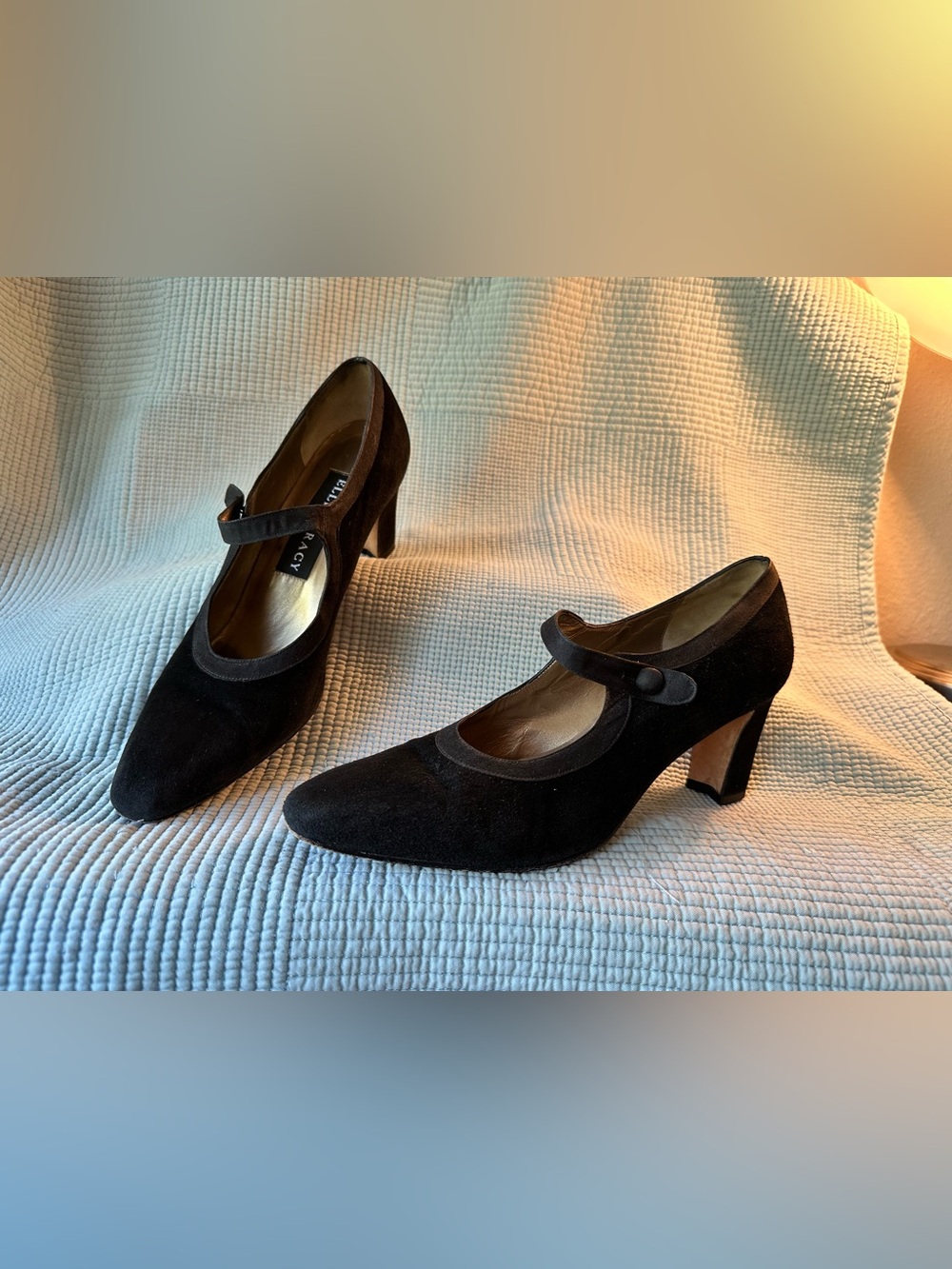 Vintage Ellen Tracy Black Suede Mary Jane Heels